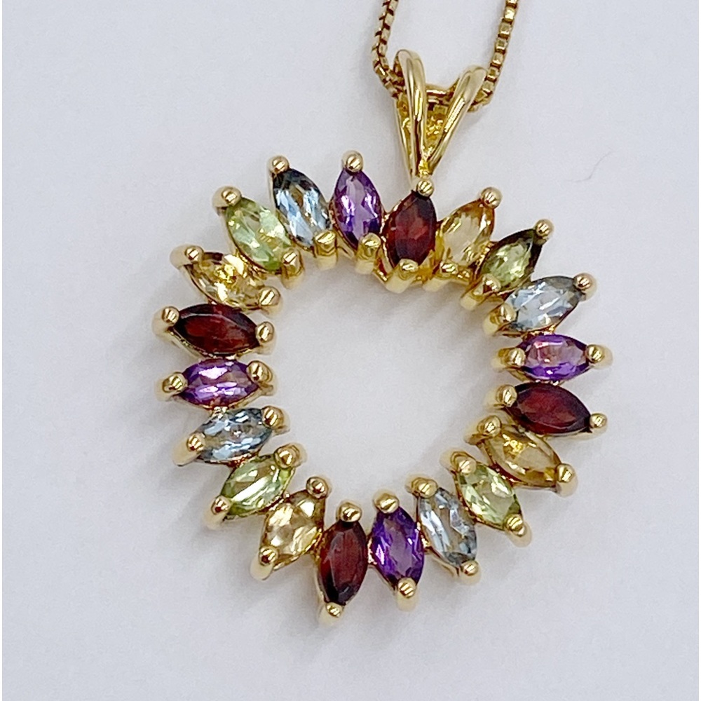 Vermeil Sterling Silver 925 Heart Multi Color Stones Pendant Necklace